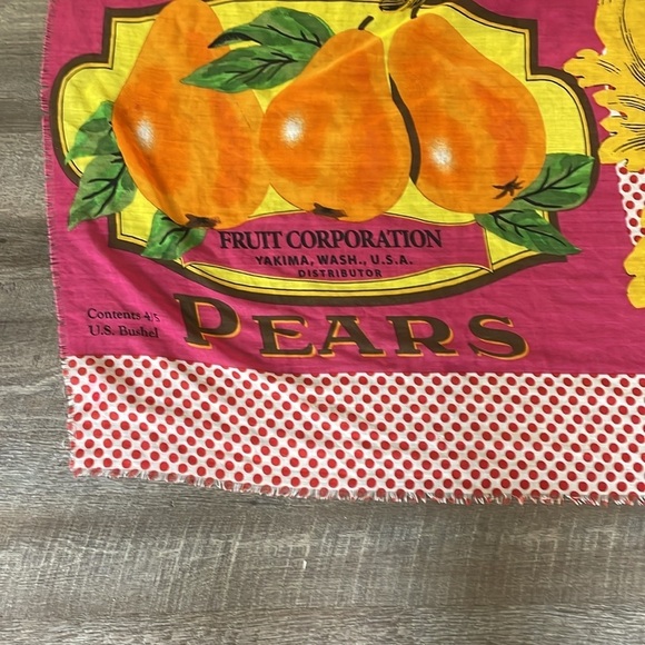 Echo Vintage Farm Orchard Produce Pear Bushel Pink Raw Edge Square Scarf - Picture 5 of 13
